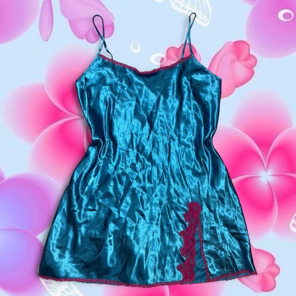 vtg y2k 2003 avon lace trim tie back slip dress, sz lg fairycore mcbling whimsy